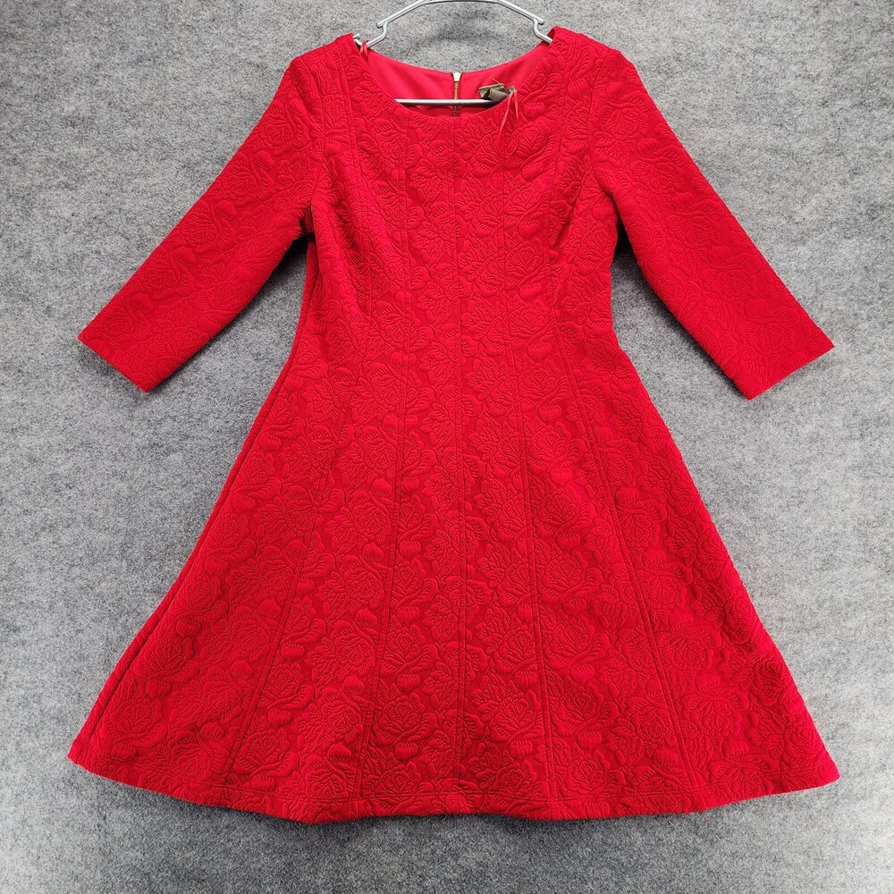 Taylor Dress Womens 4 A Line Long Sleeve Red Floral